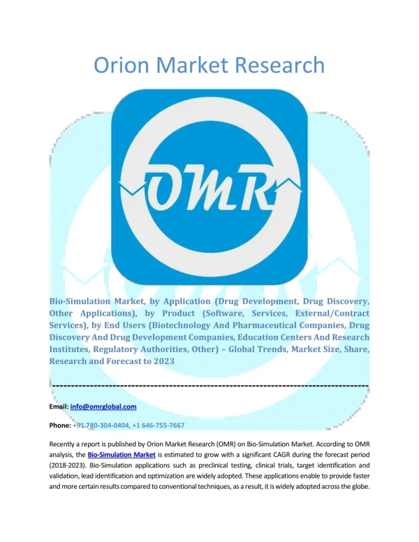 Bio-Simulation Market: Global Industry Growth, Market Size, Share and Forecast to 2023