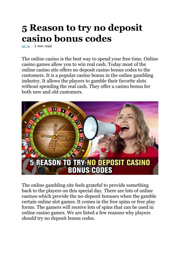 5 Reason to try no deposit casino bonus codes