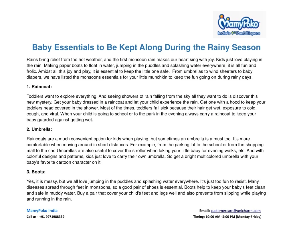 baby essentials to be kept along during the rainy
