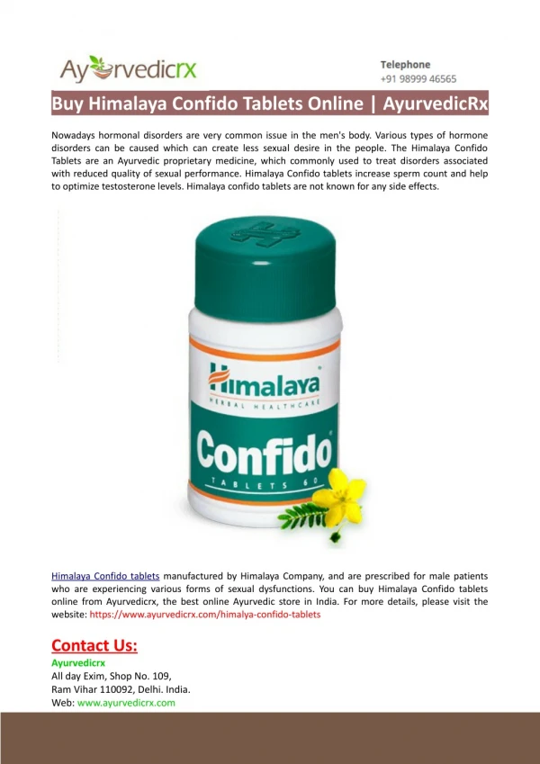 Buy Himalaya Confido Tablets Online-AyurvedicRx