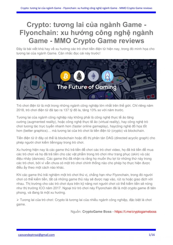 Crypto: tương lai của ngành Game - Flyonchain: xu hướng công nghệ ngành Game - MMO Crypto Game reviews