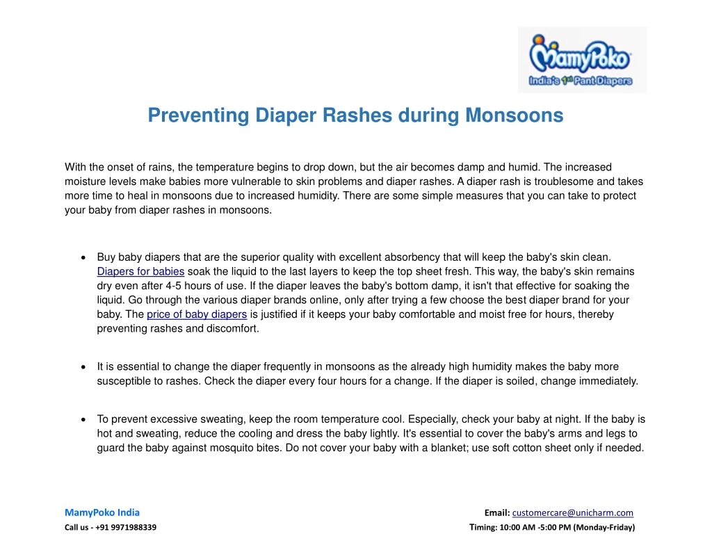 preventing diaper rashes during monsoons