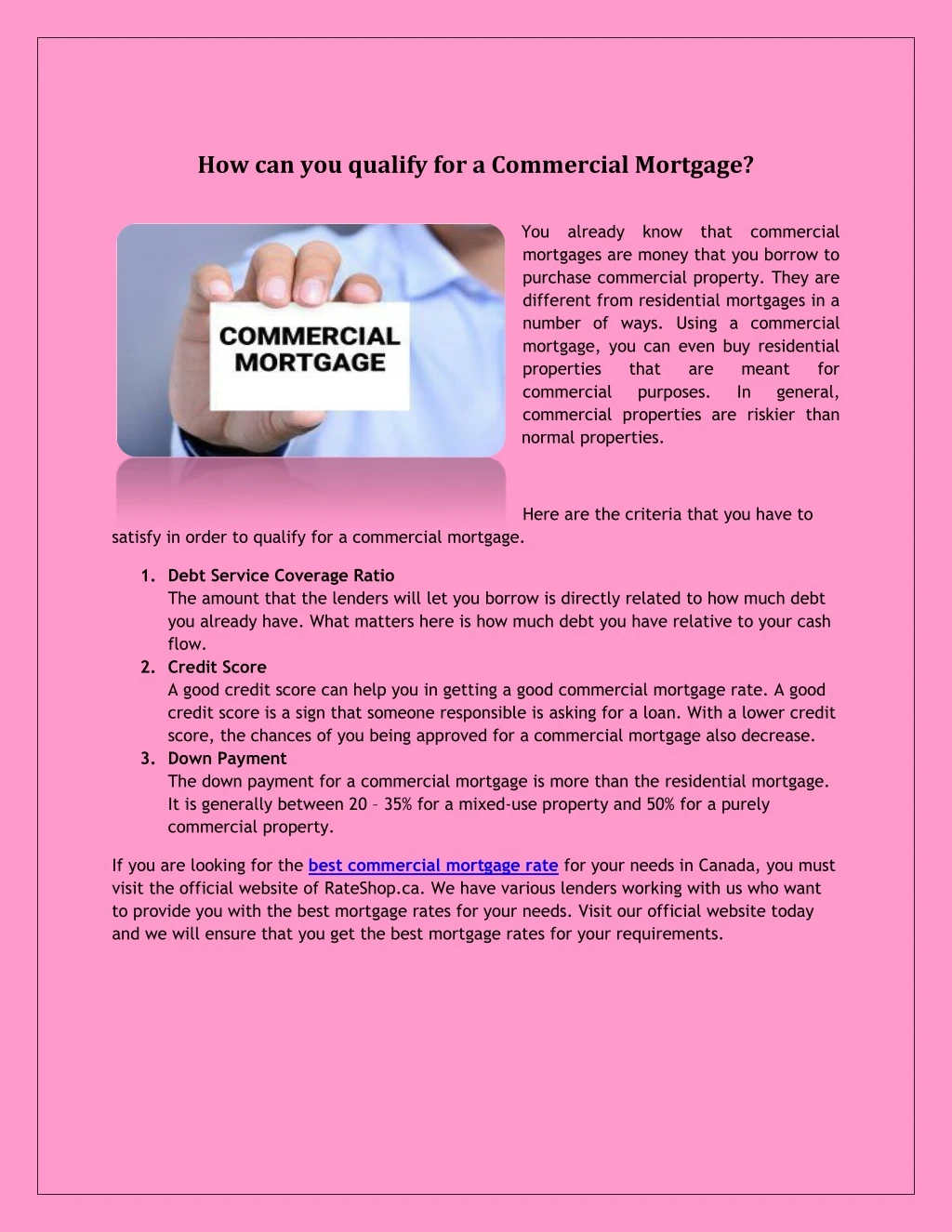 how can you qualify for a commercial mortgage