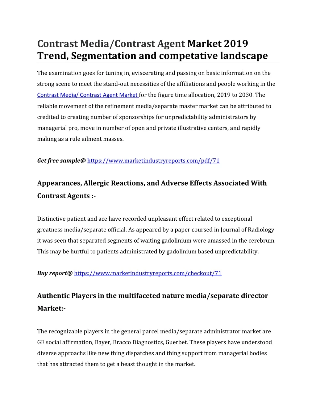 contrast media contrast agent market 2019 trend