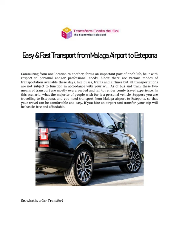 Easy & Fast Transport from Malaga Airport to Estepona