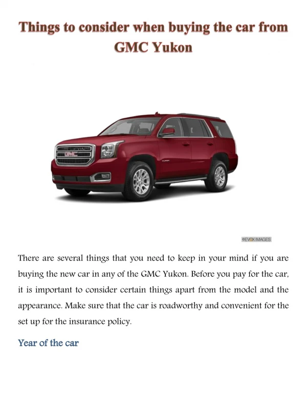 Things to consider when buying the car from GMC Yukon