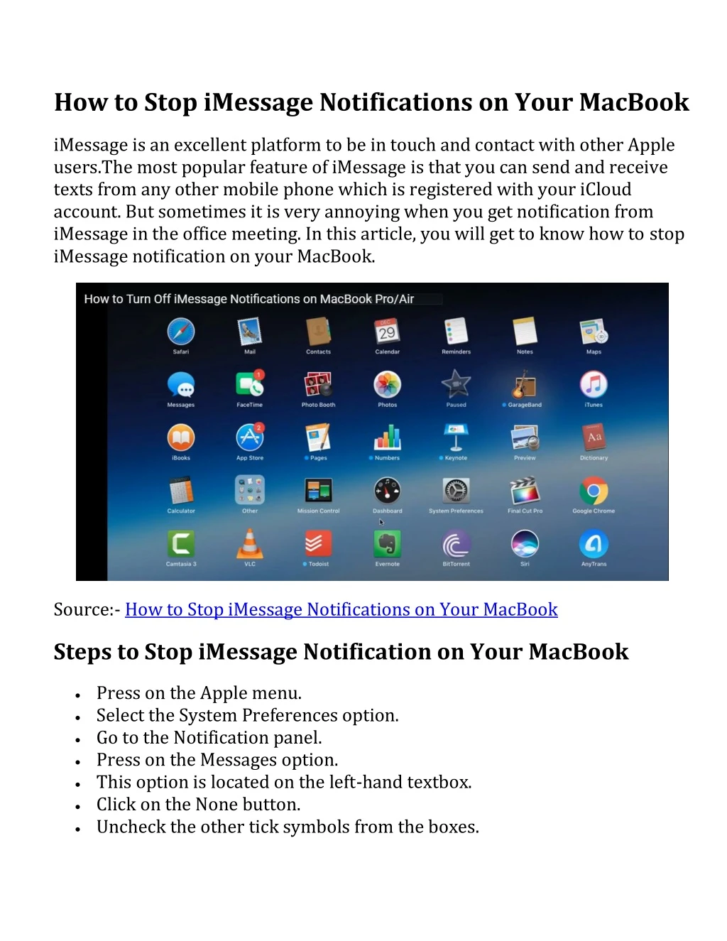 how to stop imessage notifications on your macbook