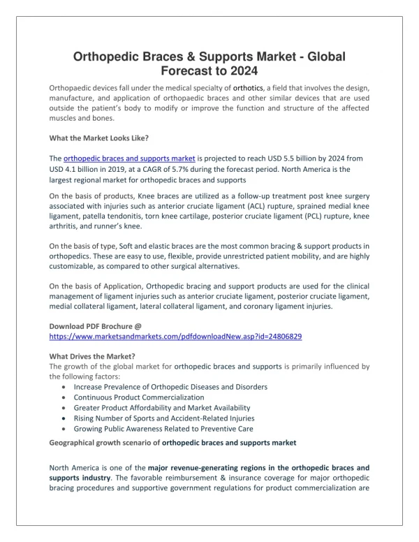 Orthopedic Braces & Supports Market - Global Forecast to 2024