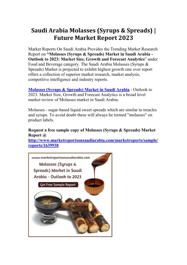 Saudi Arabia Molasses (Syrups & Spreads) | Future Market Report 2023