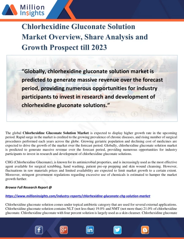 Chlorhexidine Gluconate Solution Market Overview, Share Analysis and Growth Prospect till 2023
