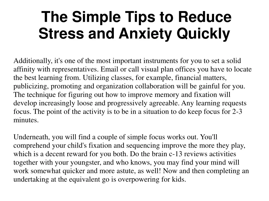 the simple tips to reduce stress and anxiety quickly