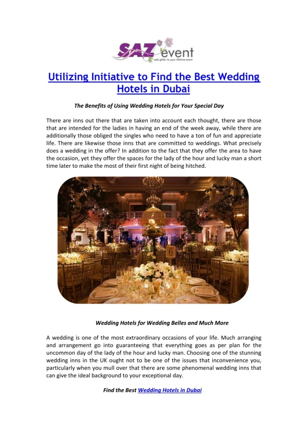Utilizing Initiative to Find the Best Wedding Hotels in Dubai