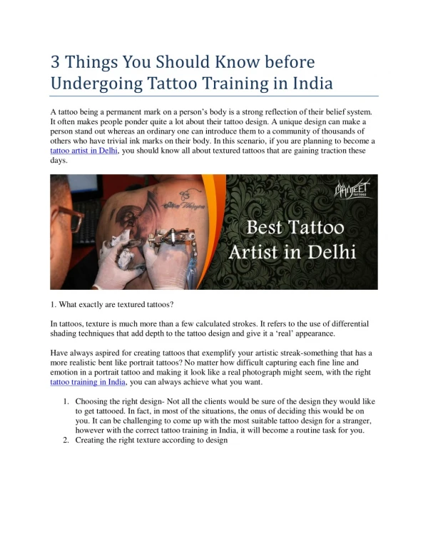 3 Things You Should Know before Undergoing Tattoo Training in India