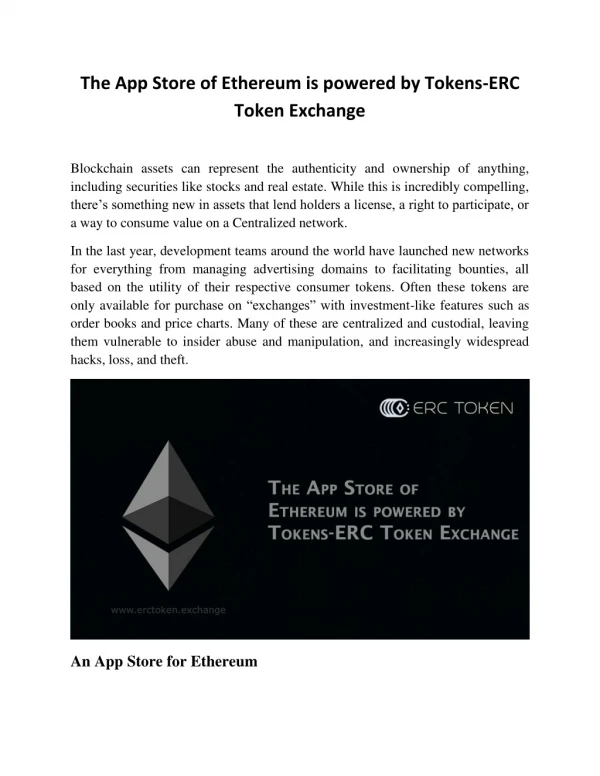 The App Store of Ethereum is powered by Tokens-ERC Token Exchange