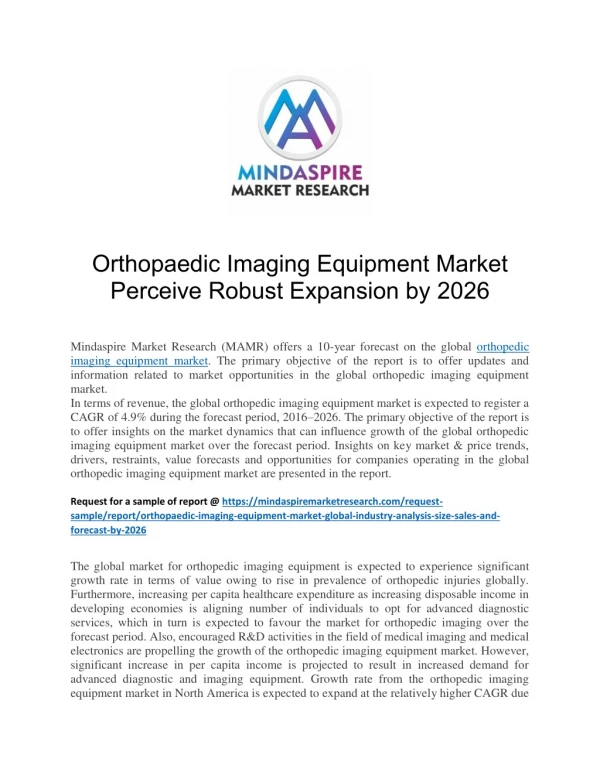 Orthopaedic Imaging Equipment Market Perceive Robust Expansion by 2026