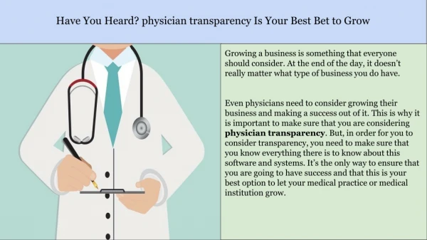 Have You Heard? physician transparency Is Your Best Bet to Grow