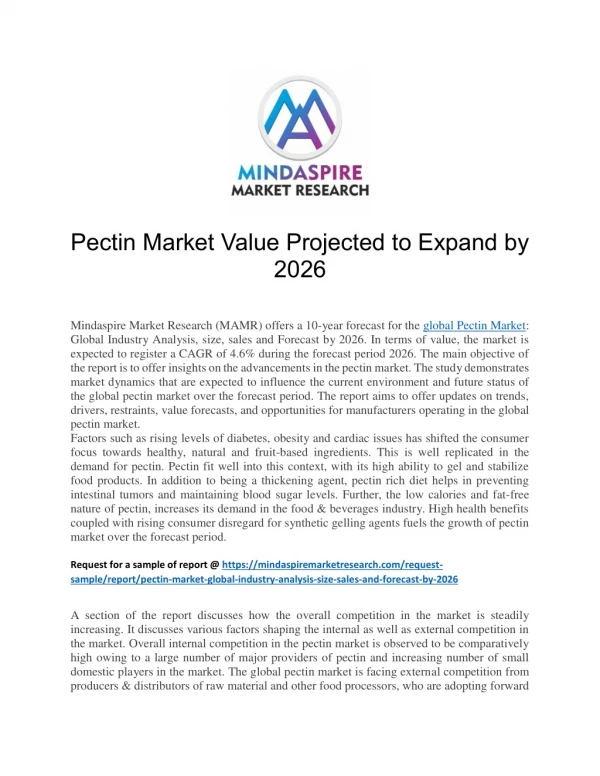 pectin market value projected to expand by 2026