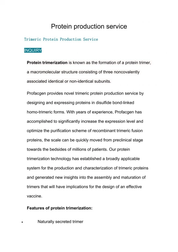 protein production service
