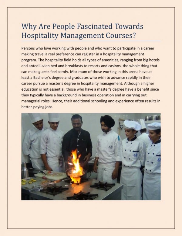 Why Are People Fascinated Towards Hospitality Management Courses?