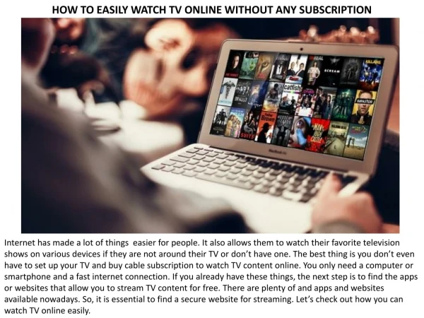 How to Easily Watch TV Online Without Any Subscription