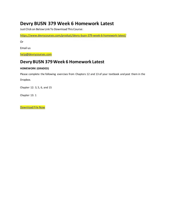 Devry BUSN 379 Week 6 Homework Latest