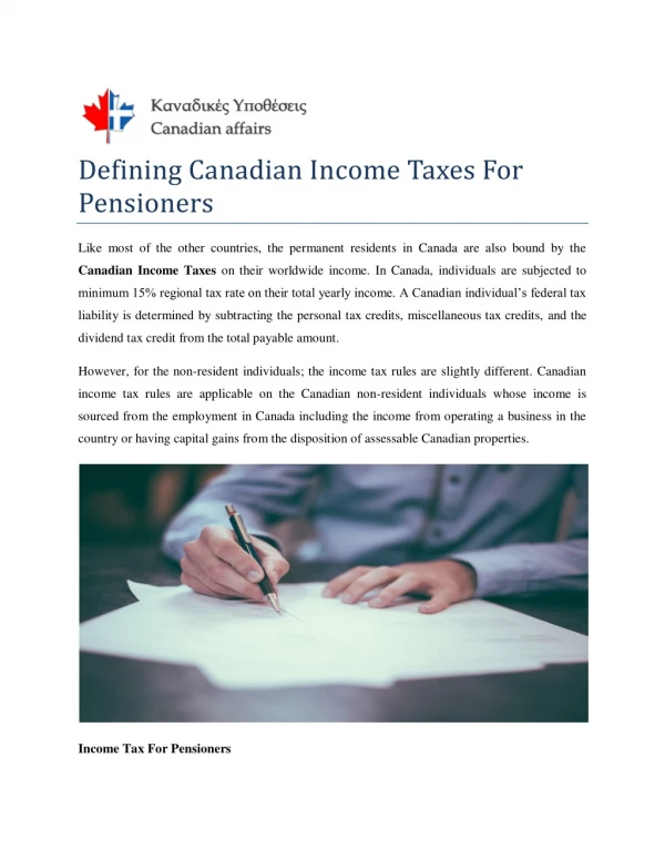 Defining Canadian Income Taxes For Pensioners