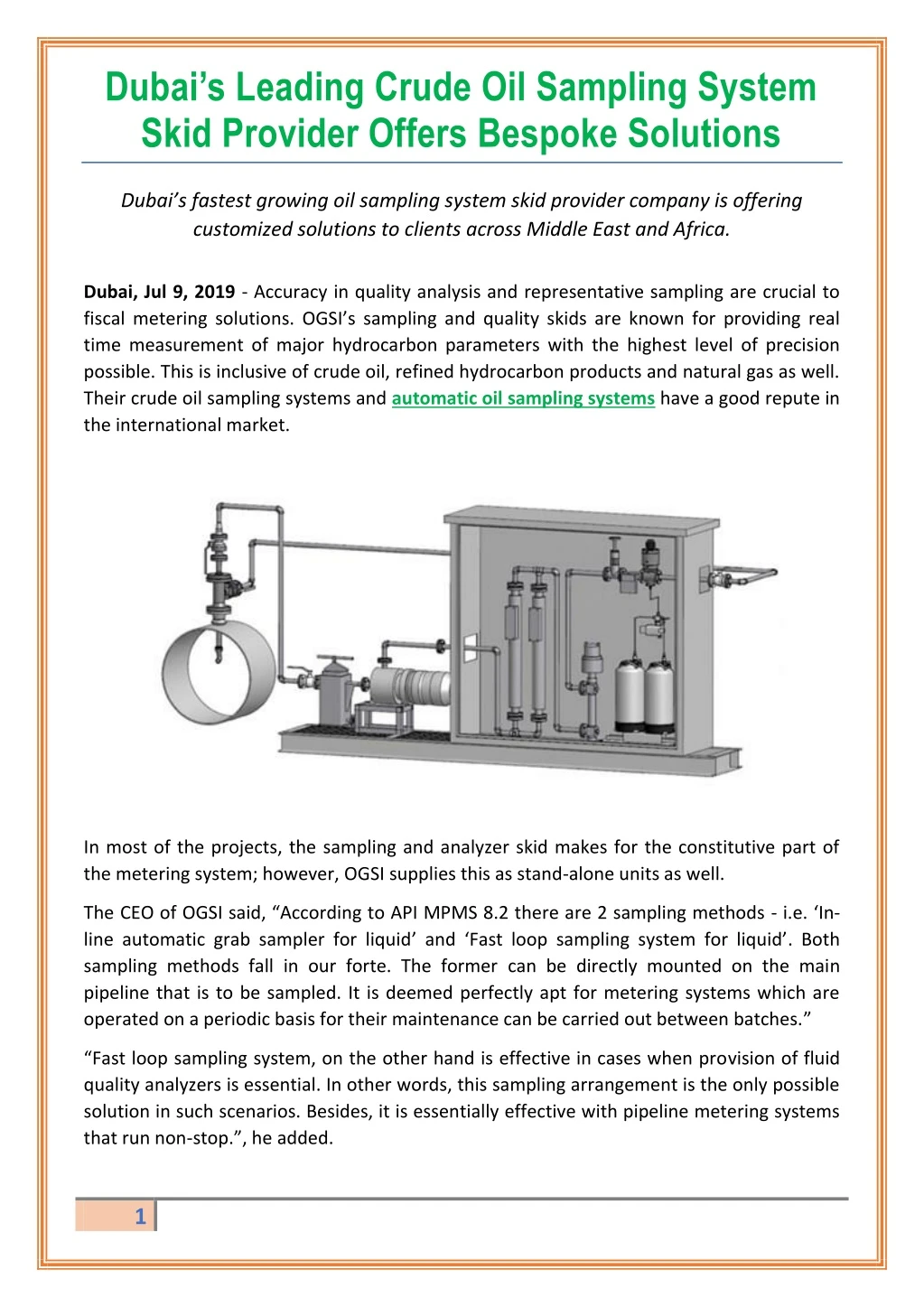 dubai s leading crude oil sampling system skid