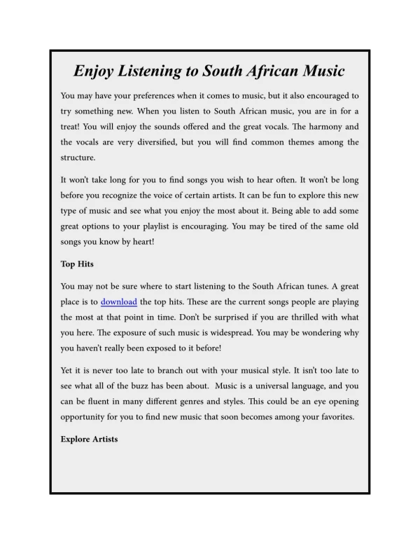 Enjoy Listening to South African Music