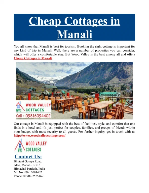 Cheap Cottages in Manali