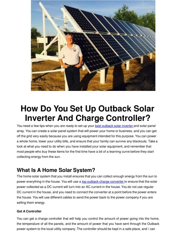 How Do You Set Up Outback Solar Inverter And Charge Controller?