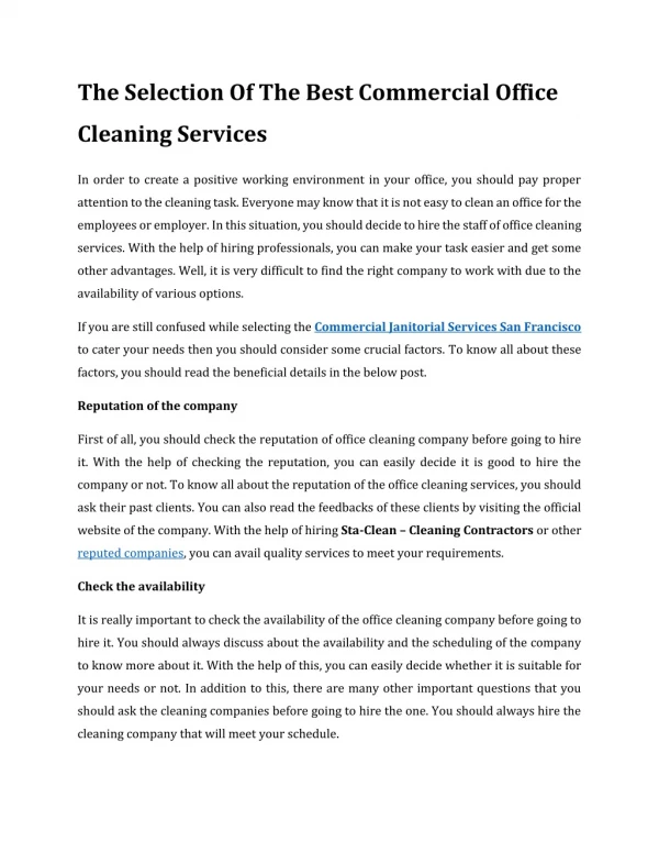 The Selection Of The Best Commercial Office Cleaning Services