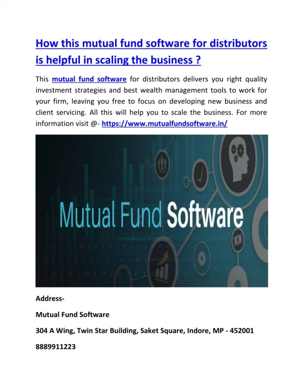 How this mutual fund software for distributors is helpful in scaling the business ?