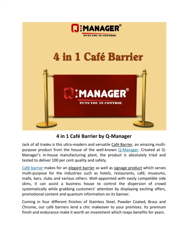 4 in 1 Café Barrier by Q-Manager