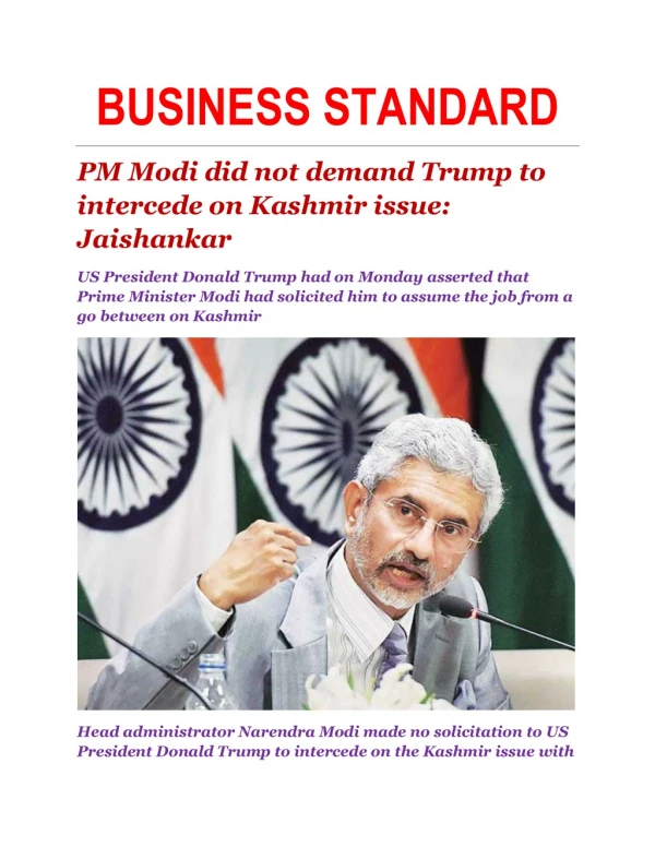 PM Modi did not demand Trump to intercede on Kashmir issue: Jaishankar