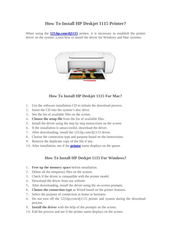 Quick & Best HP Deskjet 1115 Printer Setup Guide