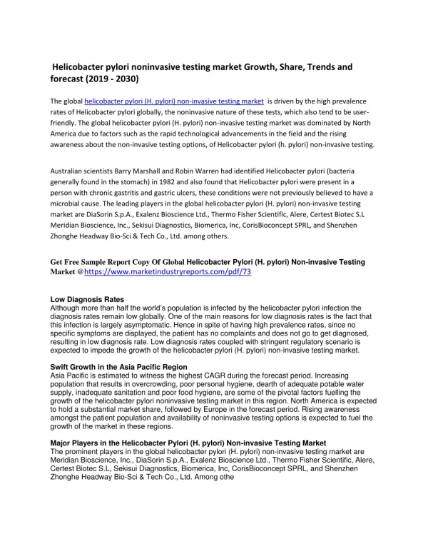 helicobacter pylori noninvasive testing market