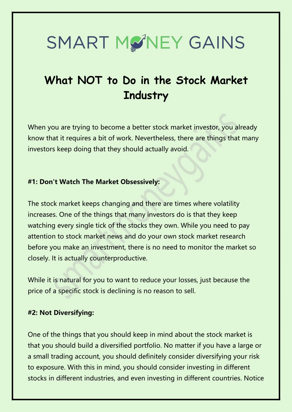 what not to do in the stock market industry