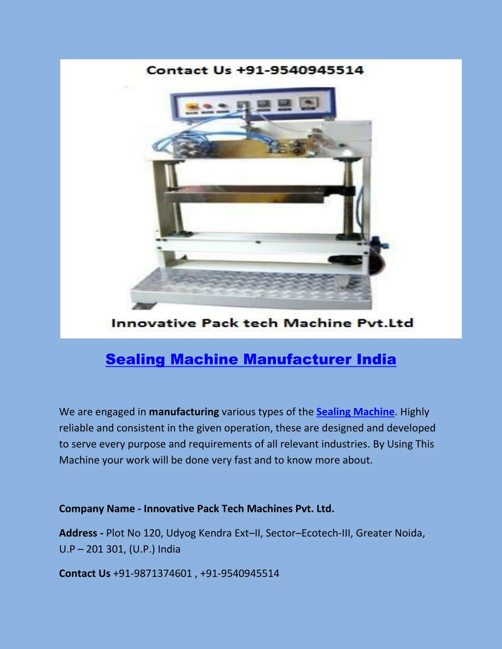 sealing machine manufacturer india
