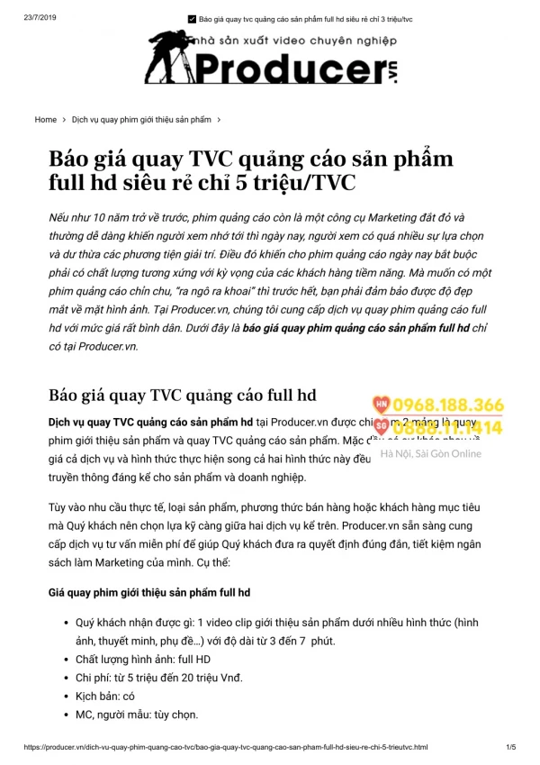 Báo giá dịch vụ quay phim