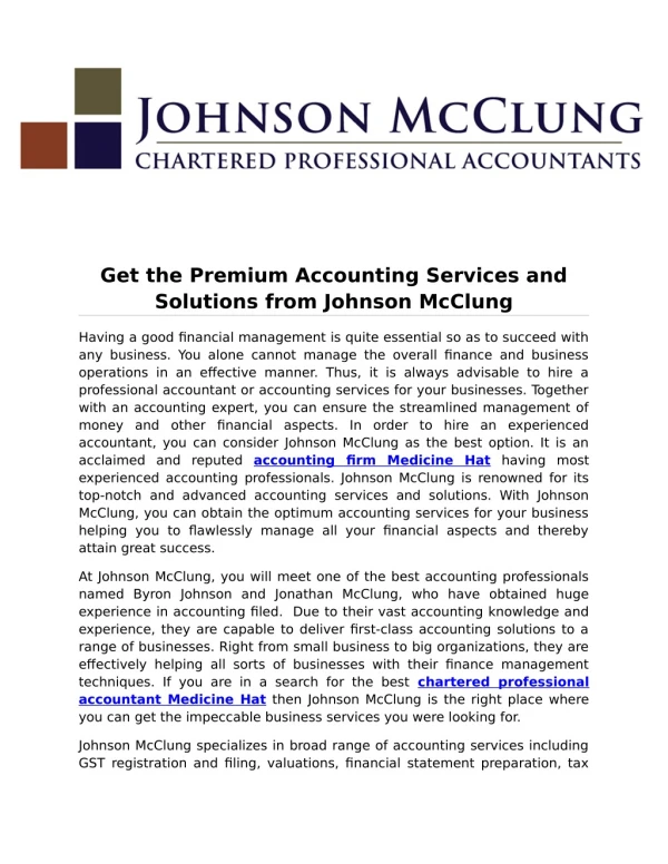 Get the Premium Accounting Services and Solutions from Johnson McClung