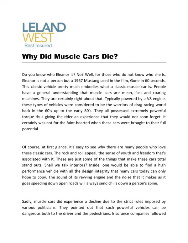 Why Did Muscle Cars Die?