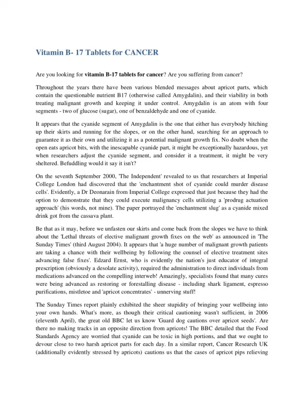 Vitamin B- 17 Tablets for CANCER