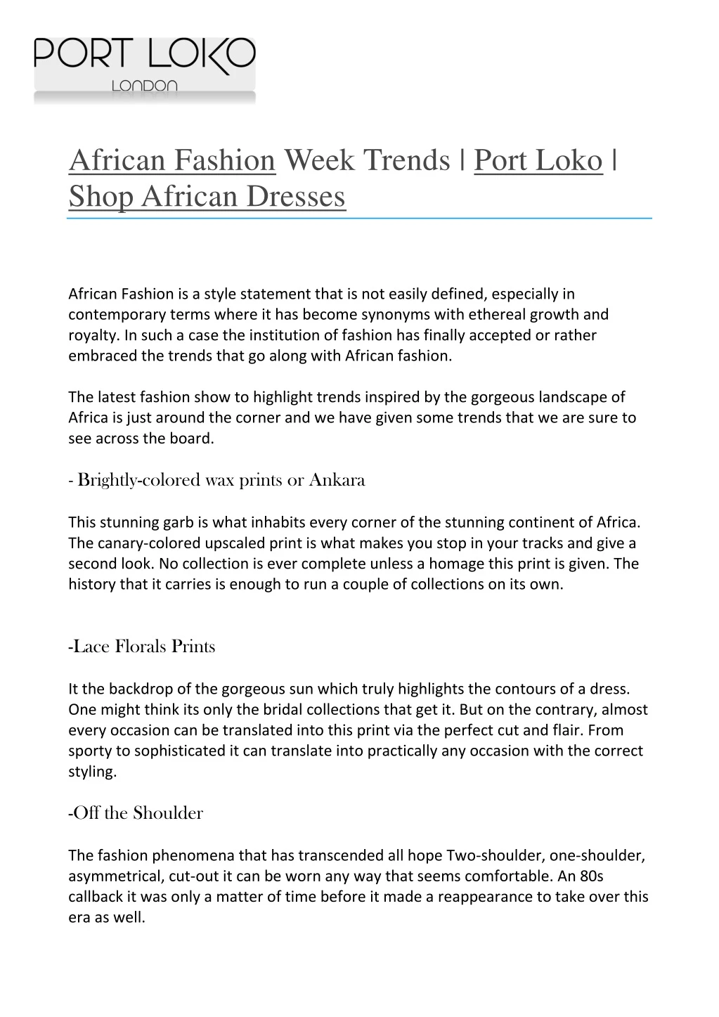 african fashion week trends port loko shop