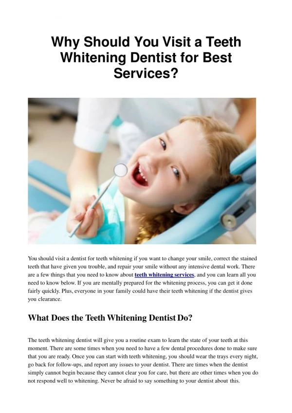 Why Should You Visit a Teeth Whitening Dentist for Best Services?