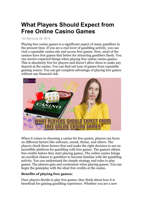What Players Should Expect from Free Online Casino Games