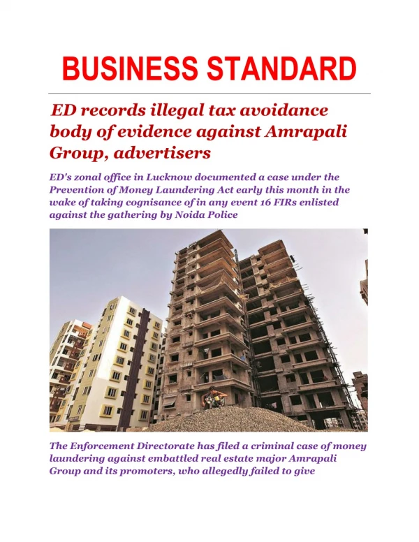 ED records illegal tax avoidance body of evidence against Amrapali Group, advertisers