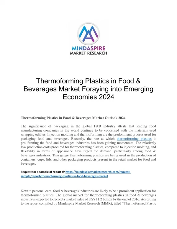 Thermoforming Plastics in Food & Beverages Market Foraying into Emerging Economies 2024