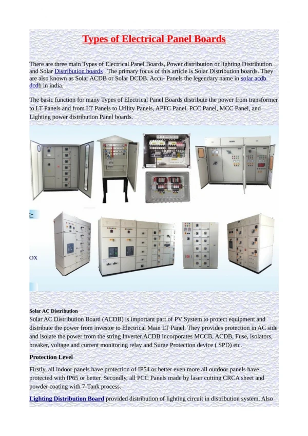 Types of Electrical Panel Boards