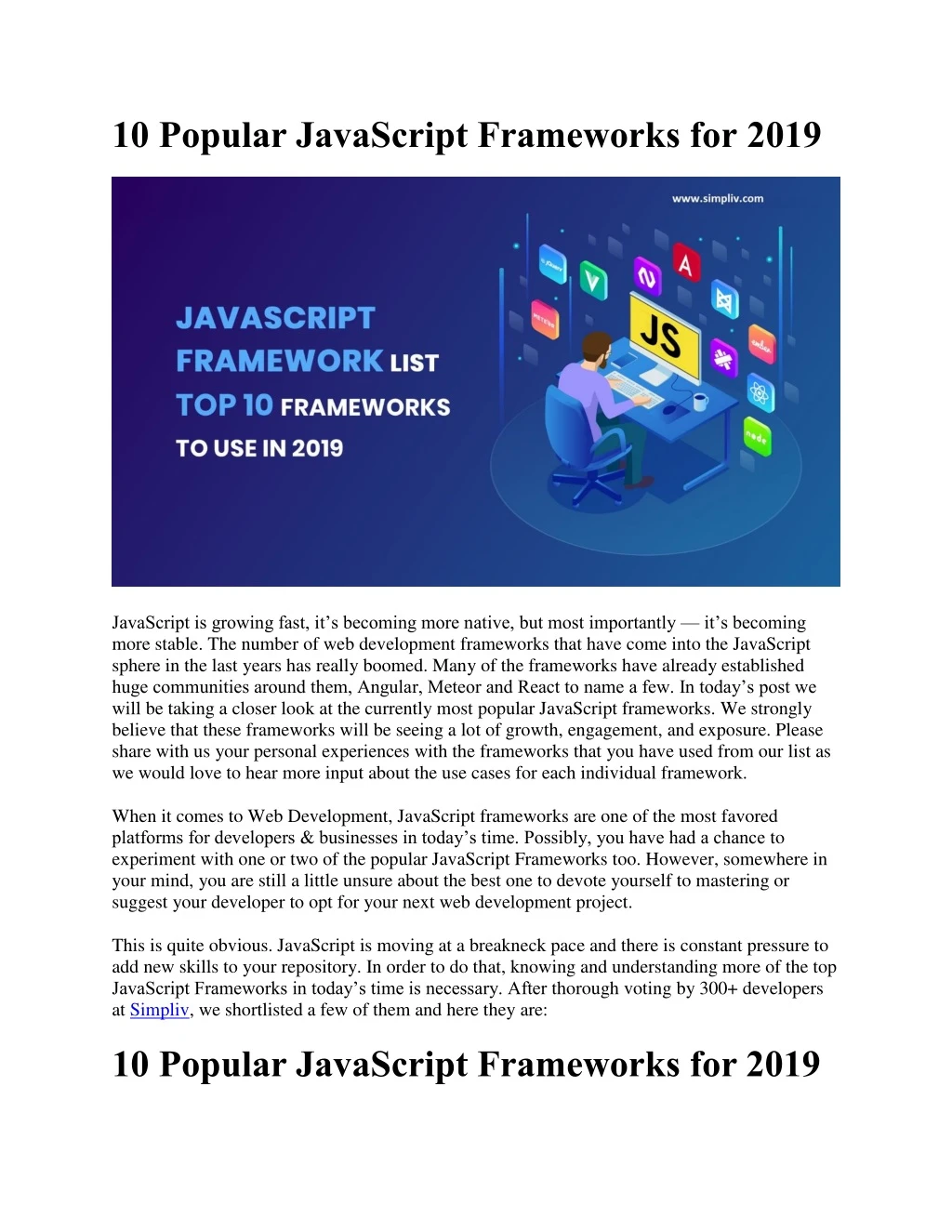 10 popular javascript frameworks for 2019