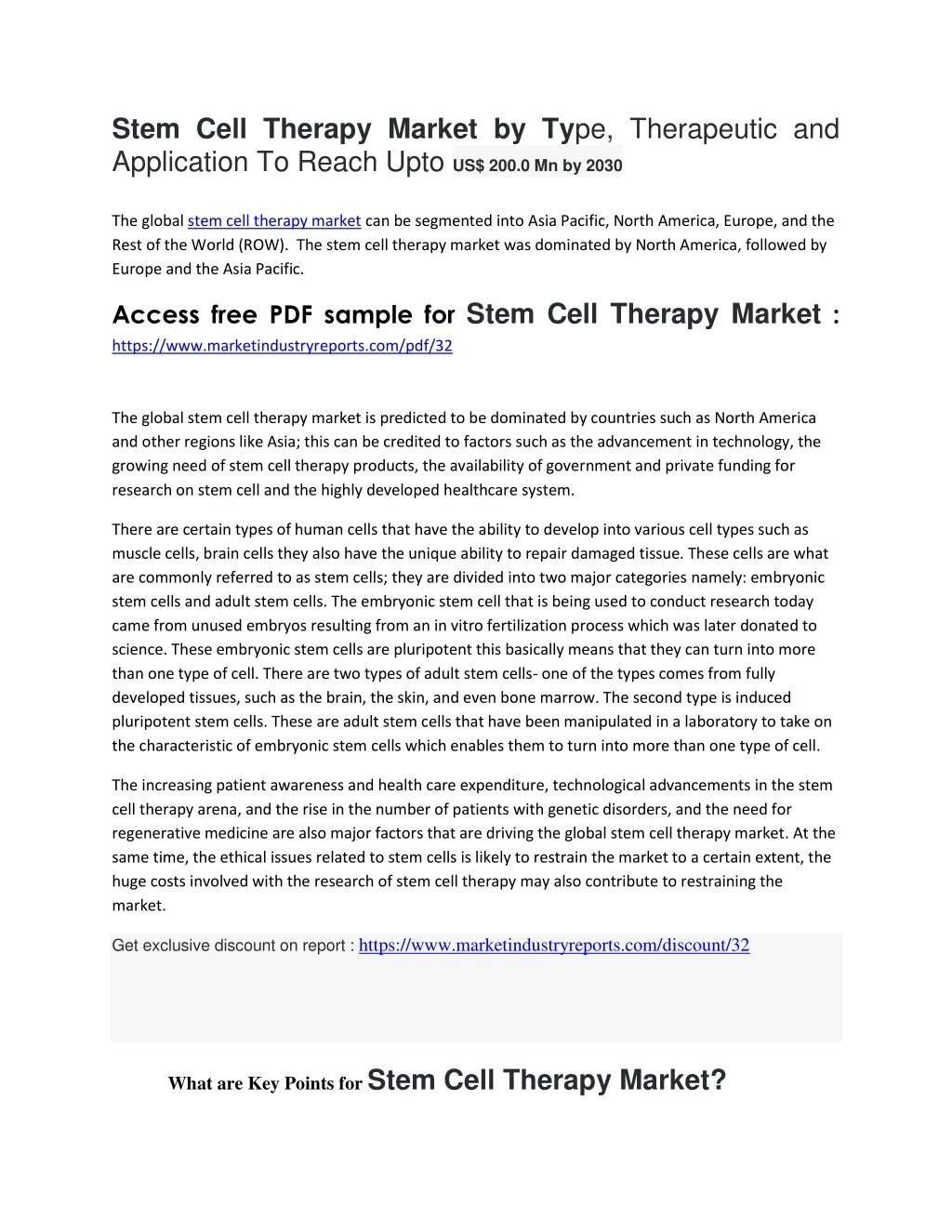 stem cell therapy market by ty pe therapeutic